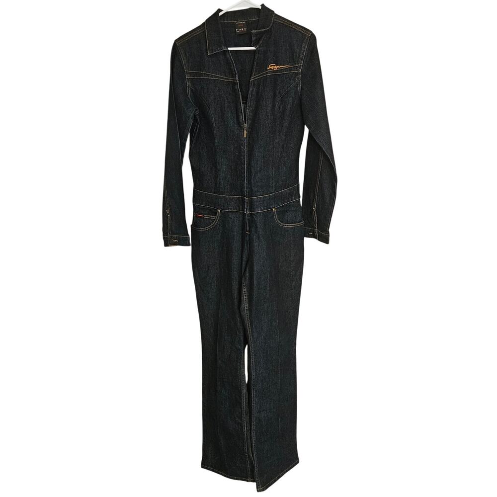 Fubu Denim Jumpsuit Dark Wash Zip Front Y2K Streetwear Coveralls W11/12